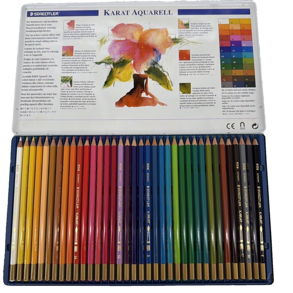 36 Staedtler Karat Aquarell Watercolour Pencils Made in Germany in Tin Case - Picture 3 of 8